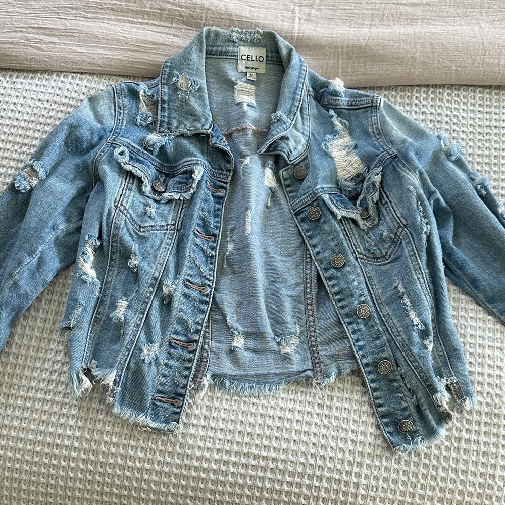 Cello Light Blue Ripped Denim Jacket